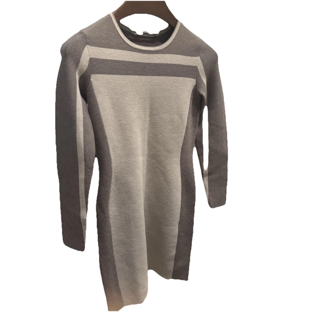 ATHLETA‎ Small Boreal Colorblock Sweater Dress Tan Wool Blend Heavy Long Sleeves - Picture 2 of 7